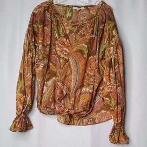 LOVE THE LABEL PAISLEY FLORAL PRINTED FRONT TIE 100% COTTON BOHO TOP SIZE S
